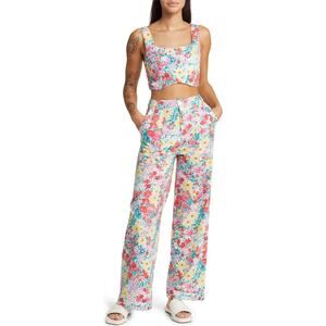 Yellow the Label Women's Floral Crop Tank Top & Wide Leg Pants Jumpsuits Size M